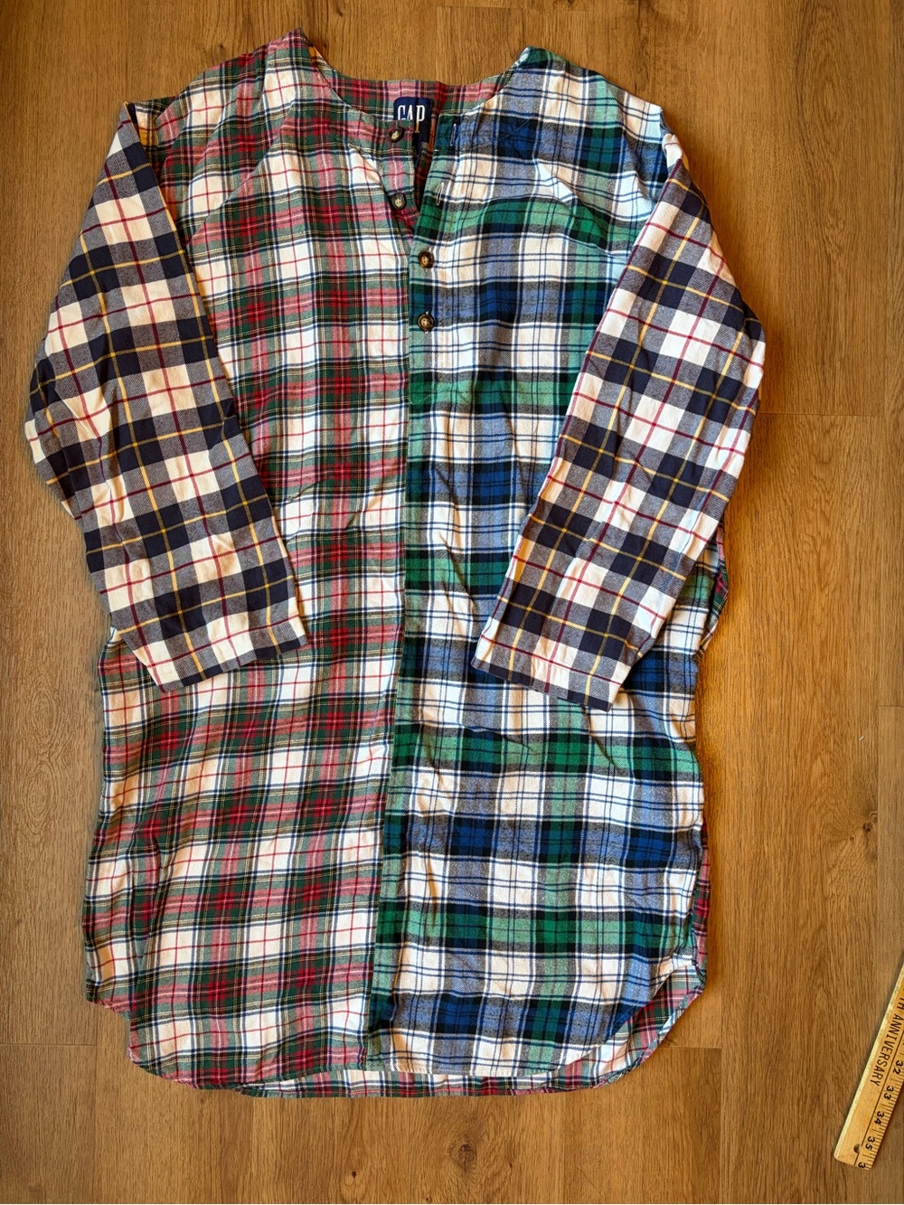 Vintage GAP Patchwork Plaid Flannel Sleep Shirt Nightgown Pajama Women’s M